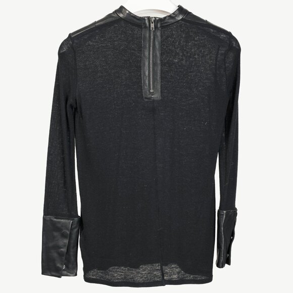 Helmut Lang Black Angora Leather-Trim Cozy Long Sleeve Top - Picture 2 of 11